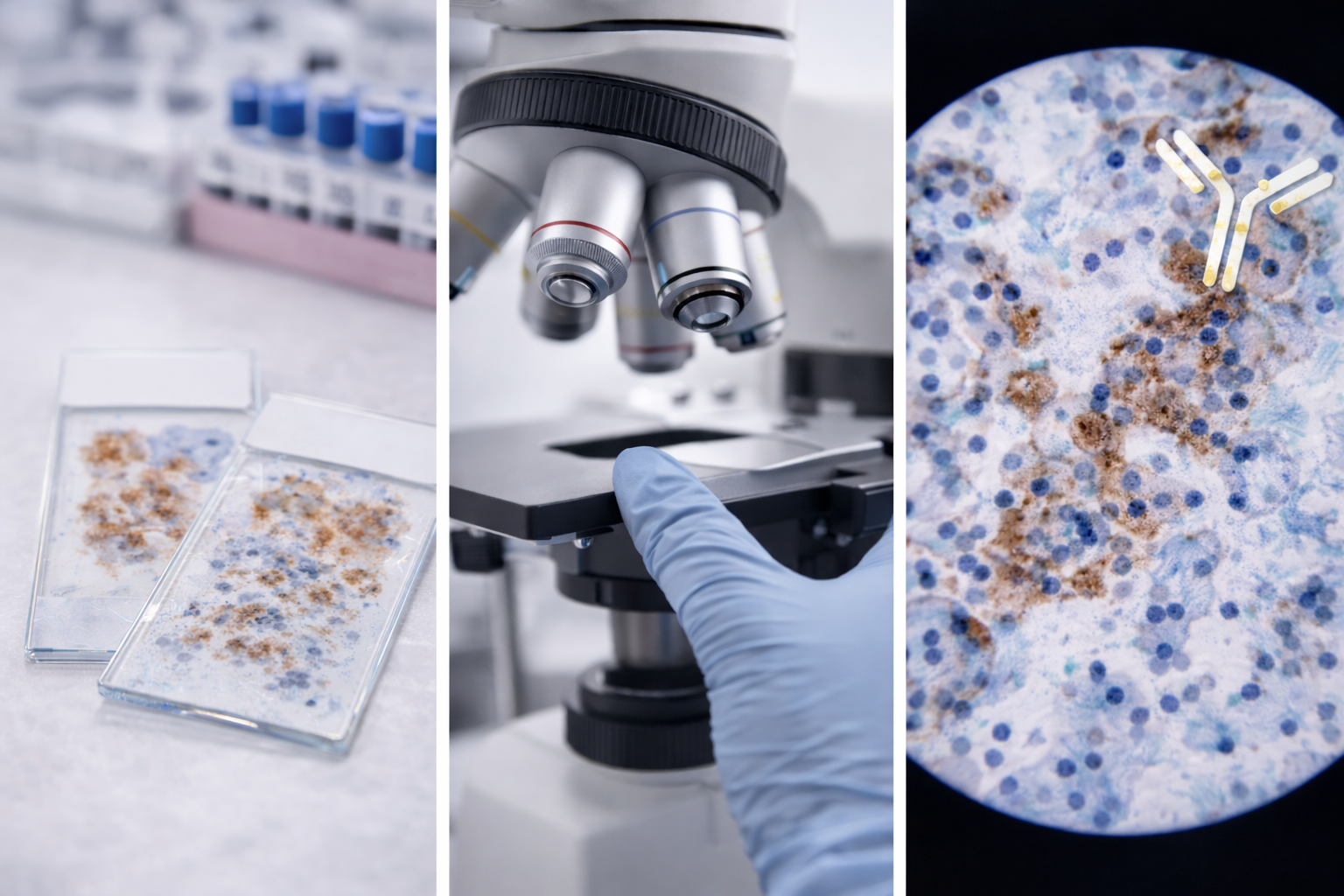 Ilustración de inmunohistoquímica en laboratorio